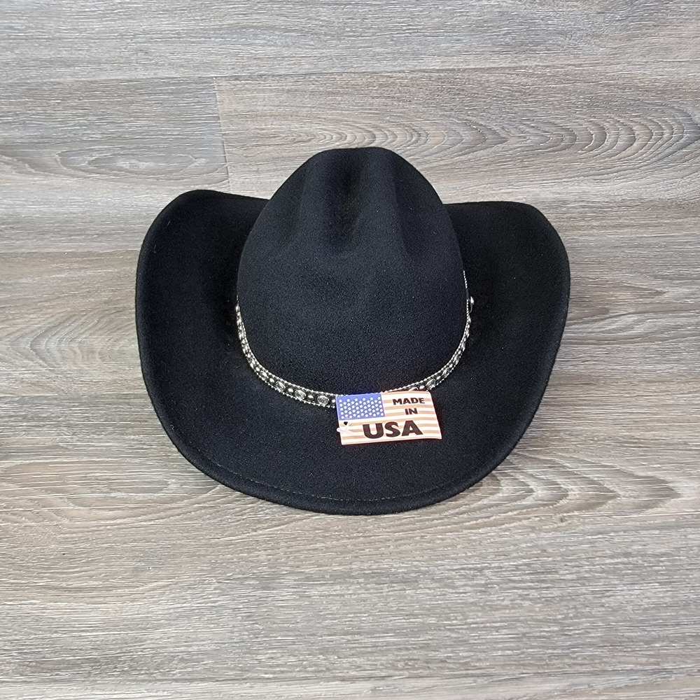 Rodeo King Women's Hat Size Large L Black Velvet Rhinestone Belt USA Cowgirl New